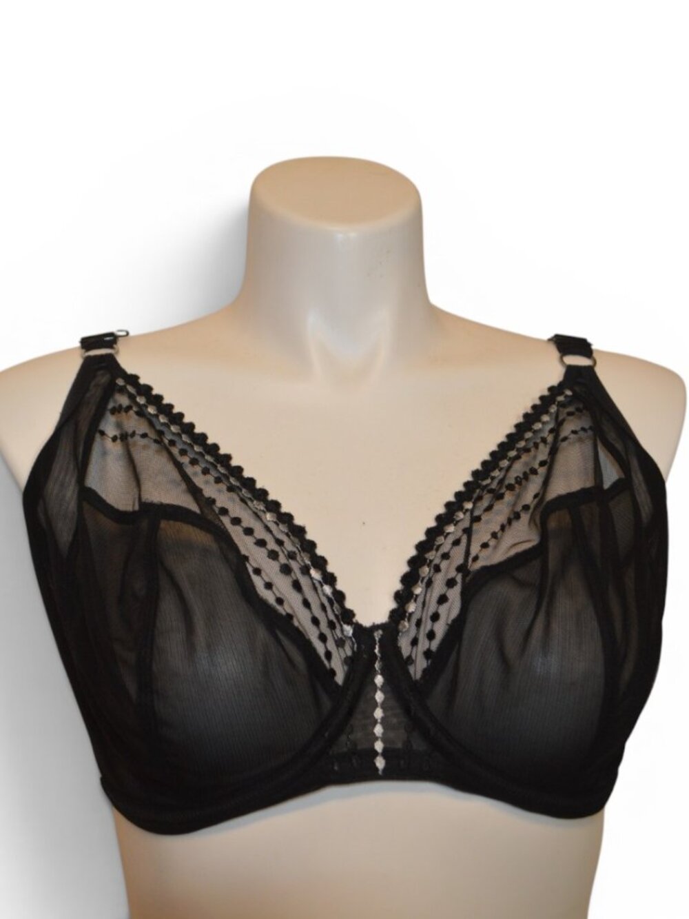 Elomi Women's 34L Black Sheer Underwire Bra Full Coverage Lingerie